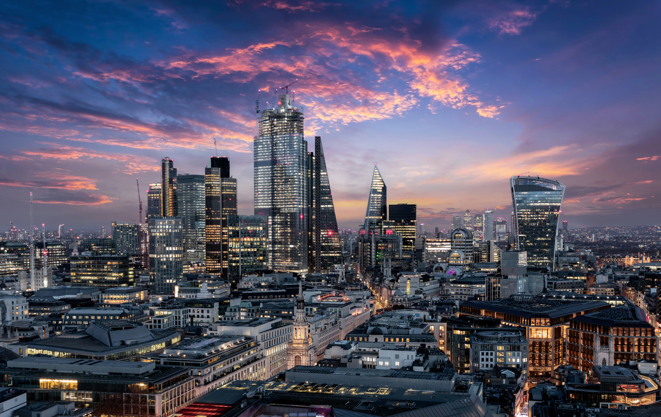 The City of London just after sunset