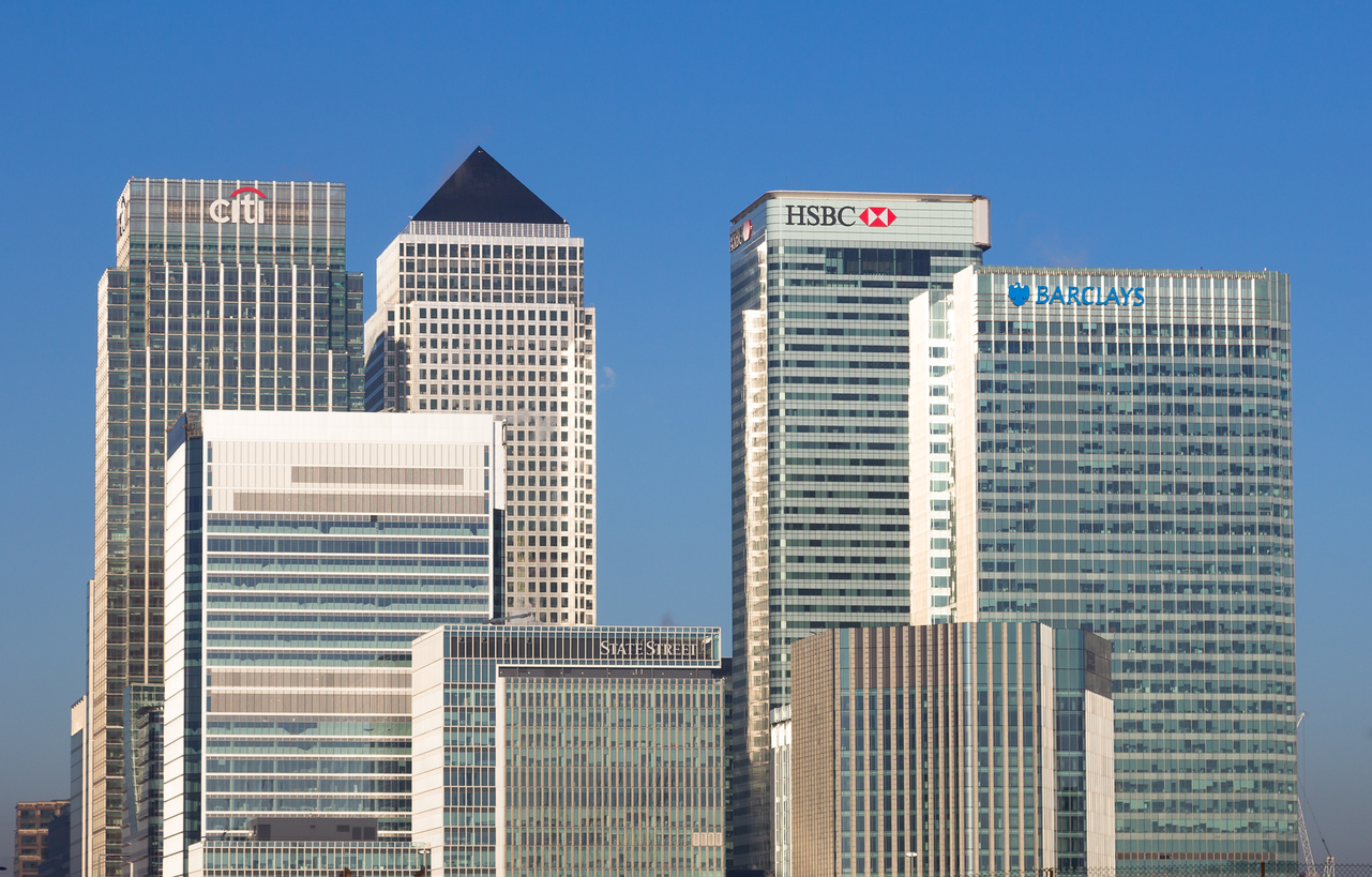 Canary Wharf banks on a clear day