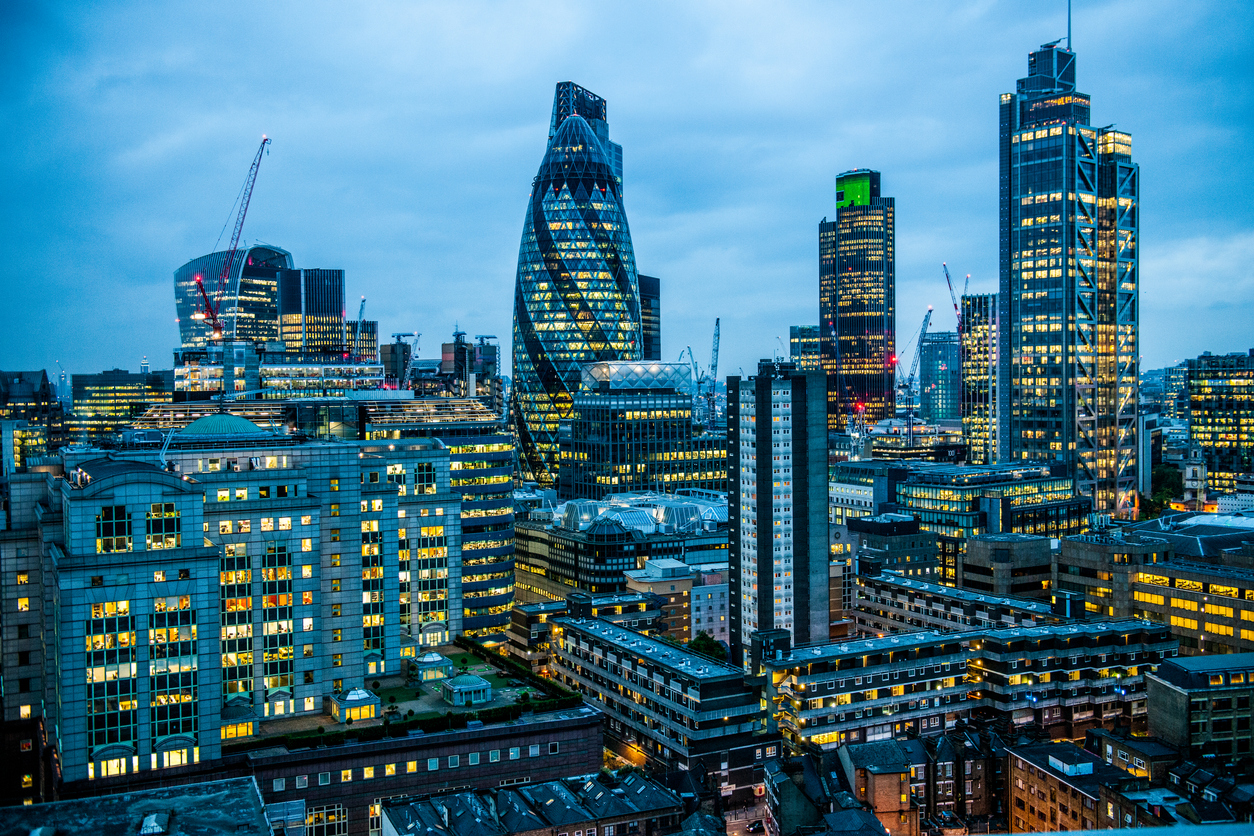 City of London lit up at dusk