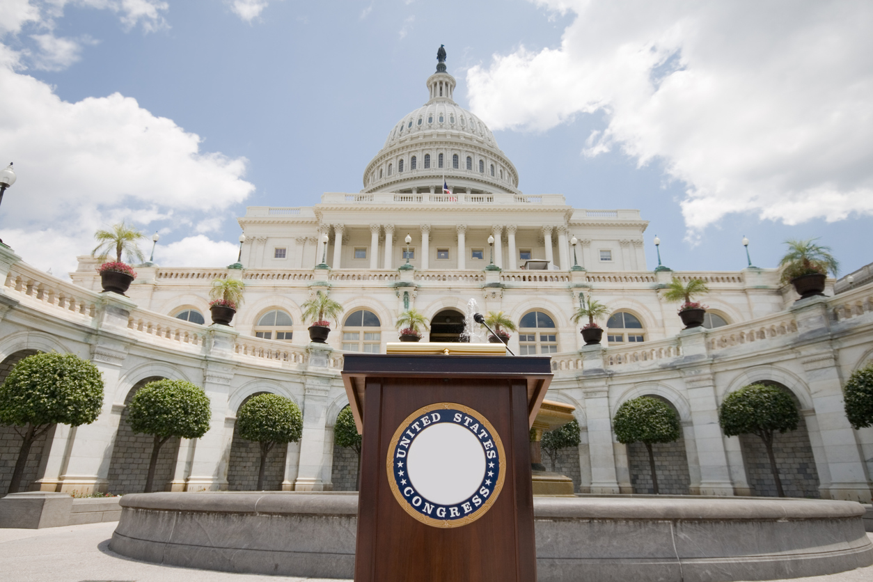 Lectern in front of the US Capitol Building