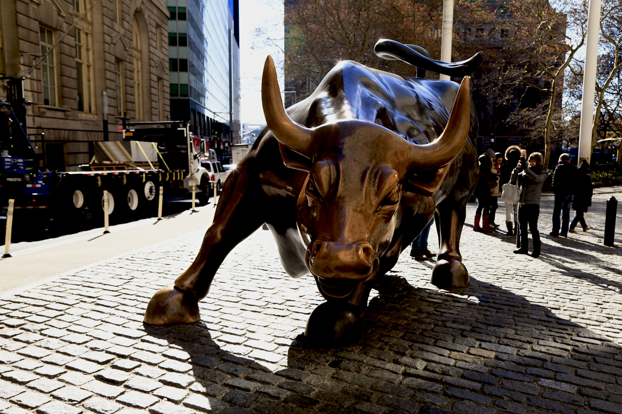 Wall Street bull casting a shadow