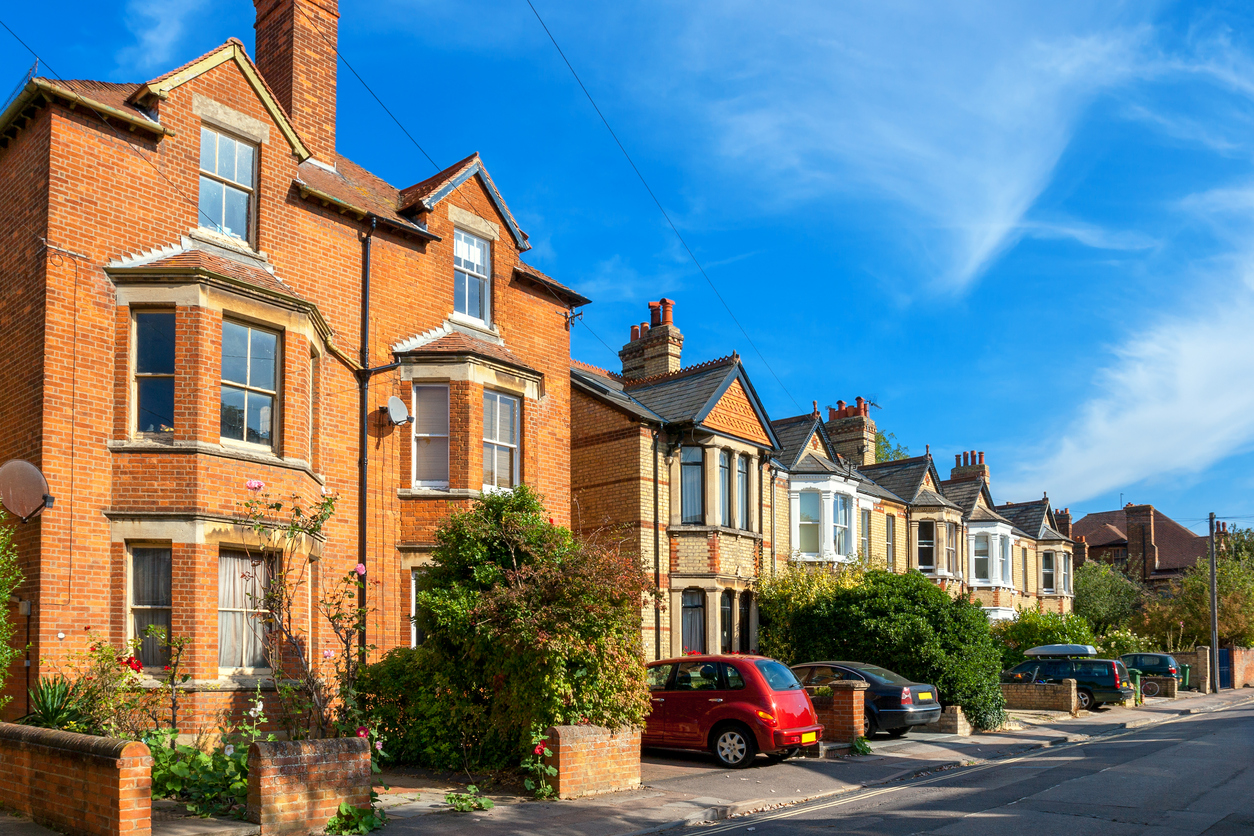 Brick town houses in Oxford, England, UK.