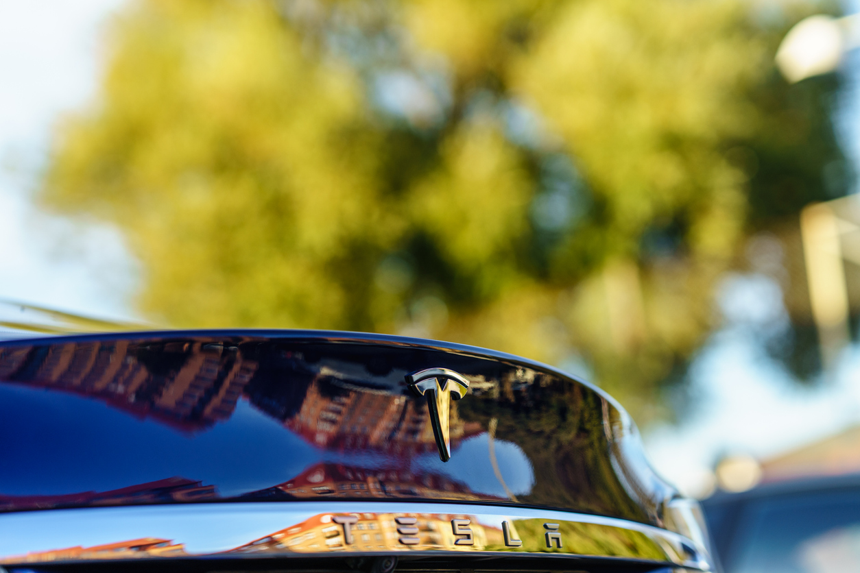 Rear view of Tesla model S