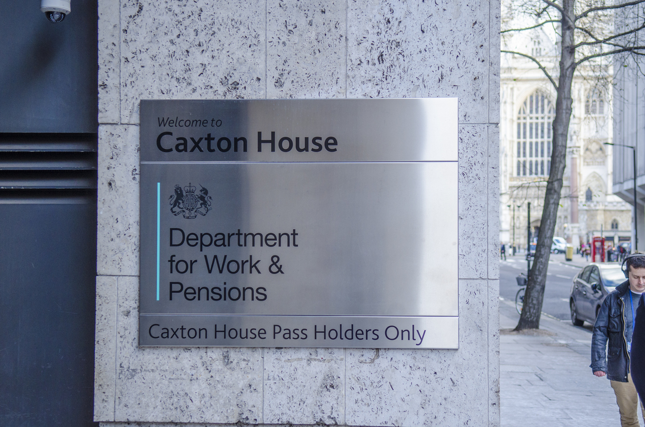 Department for Work & Pensions sign, London, UK.