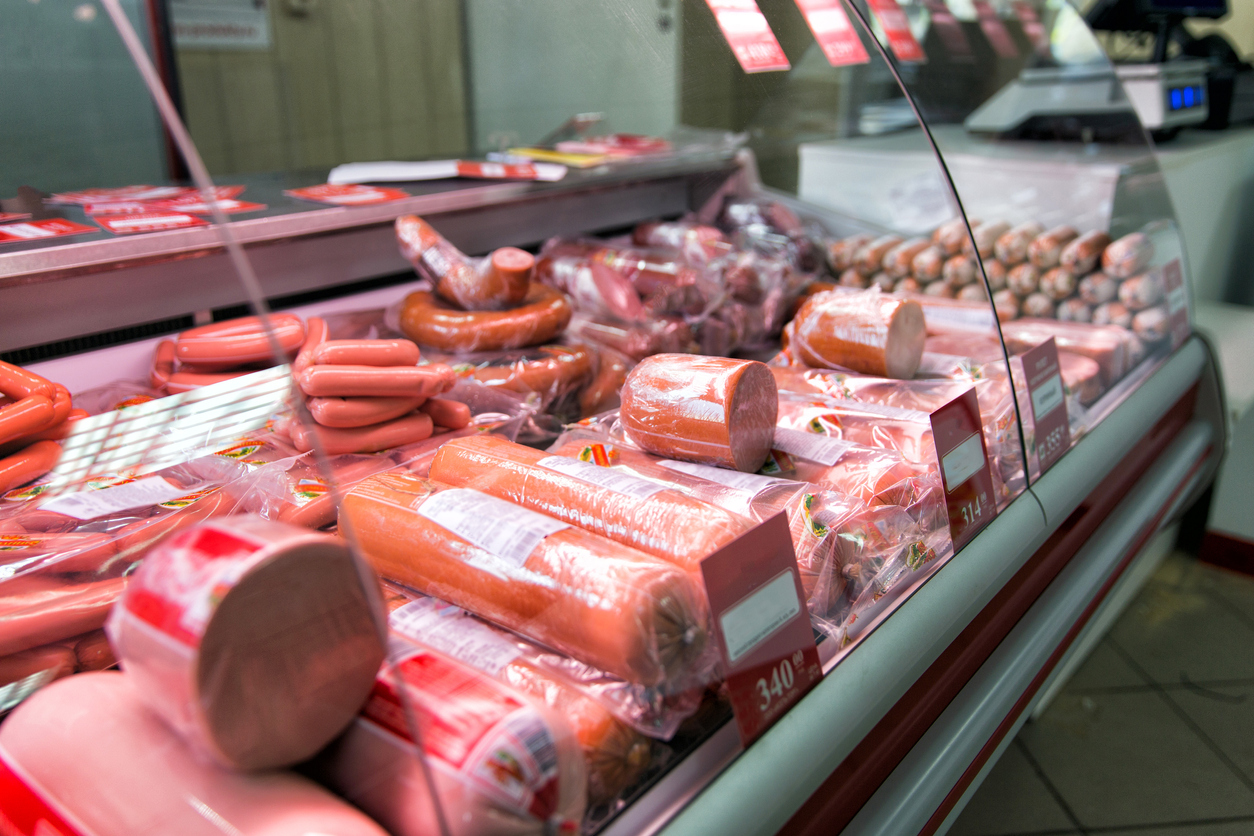 Meat display in butcher's shop