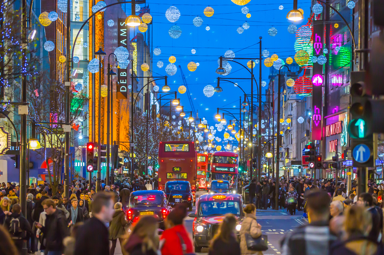 Oxford street at Christmas time, London, UK.