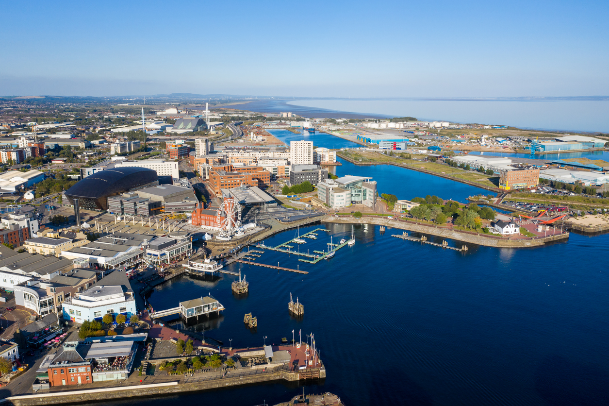 Aerial view of Cardiff Bay