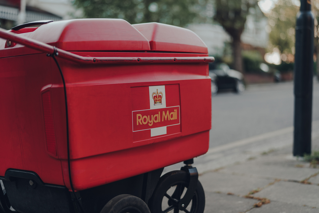 Royal Mail delivery trolley, London, UK.