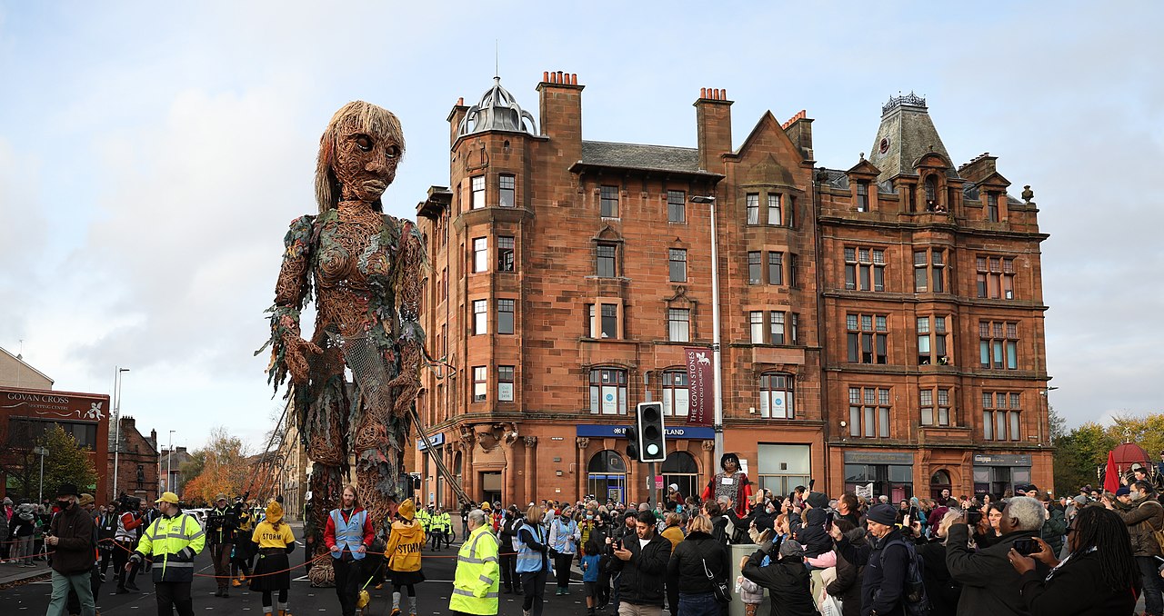 A giant puppet of a sea goddess made entirely of recycled materials walked through Glasgow during the COP26 climate change summit