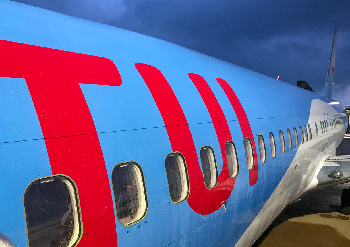 TUI logo on the side of a Boeing 737 holiday at Bristol airport