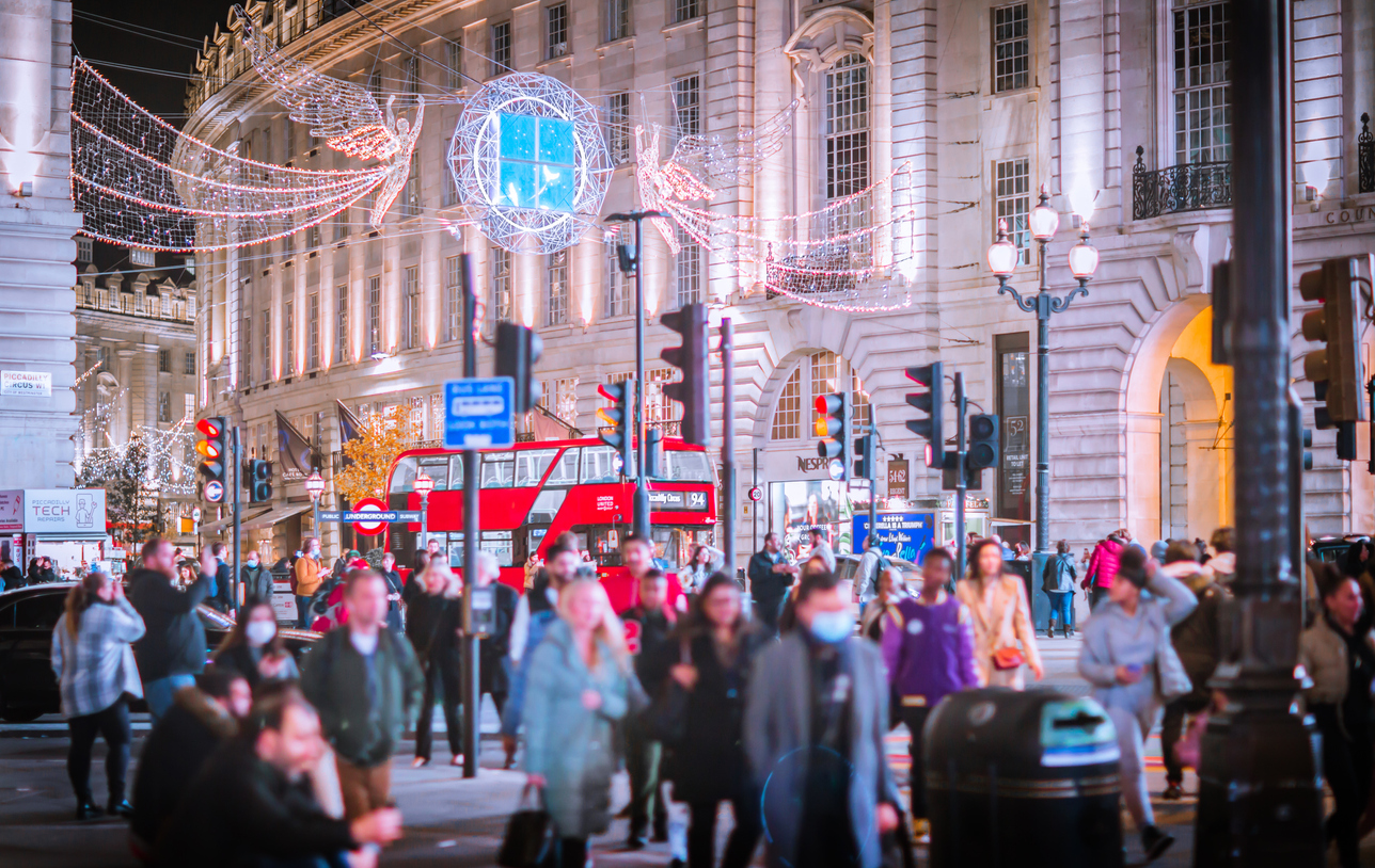 Christmas shopping, London, UK.