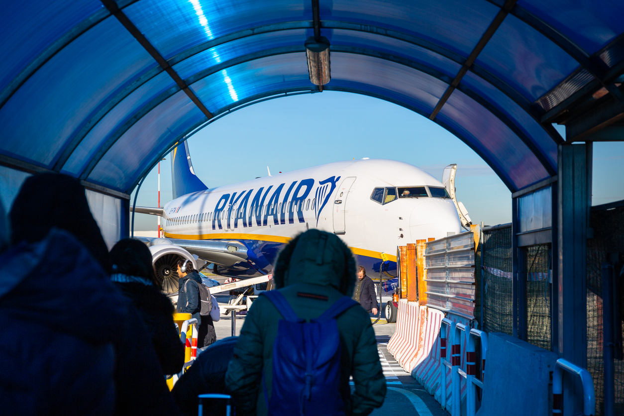 Passengers boarding Ryanair flight