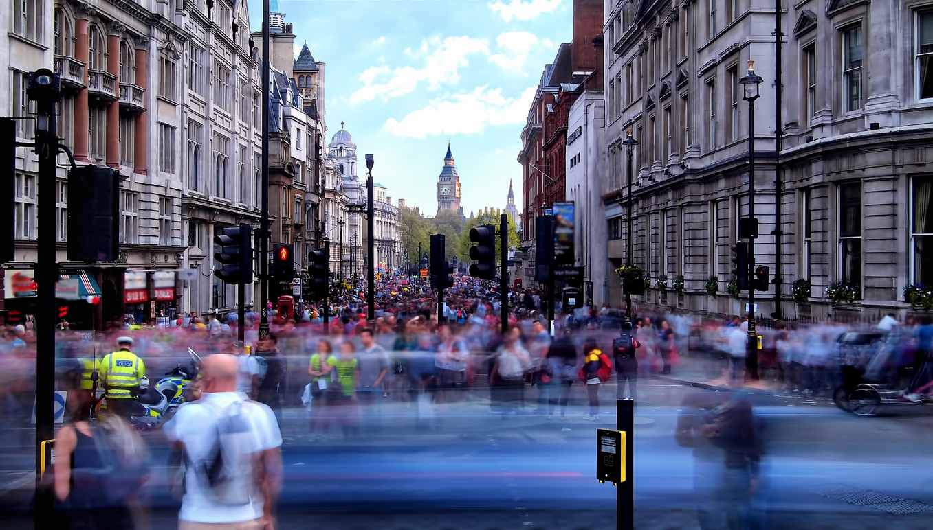 People walking along near Whitehall, London, UK.