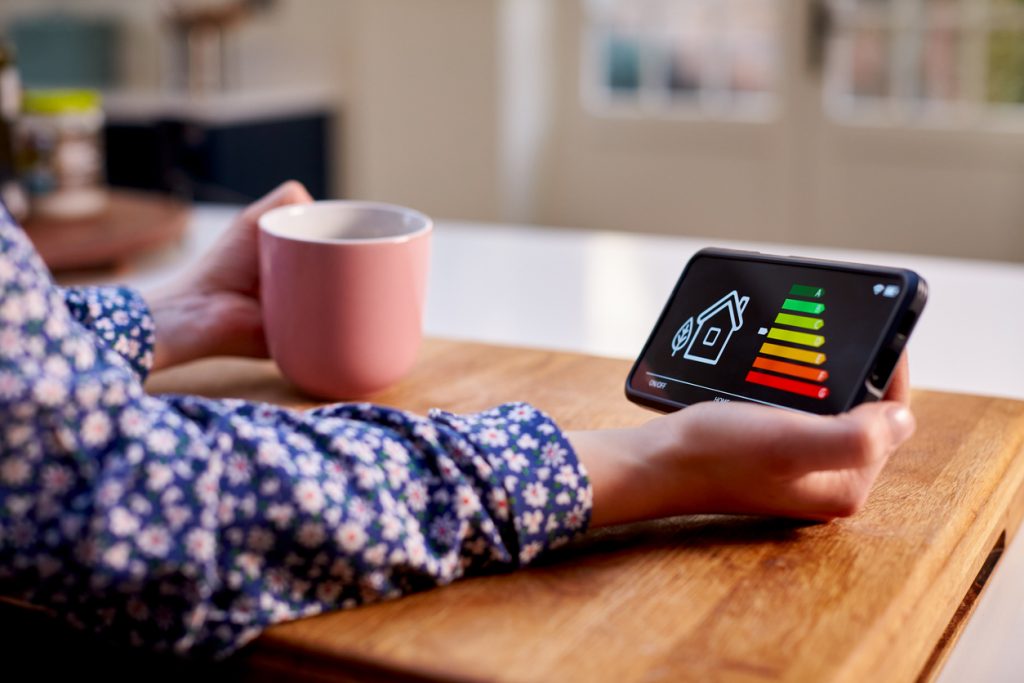 Close up of woman holding smart meter