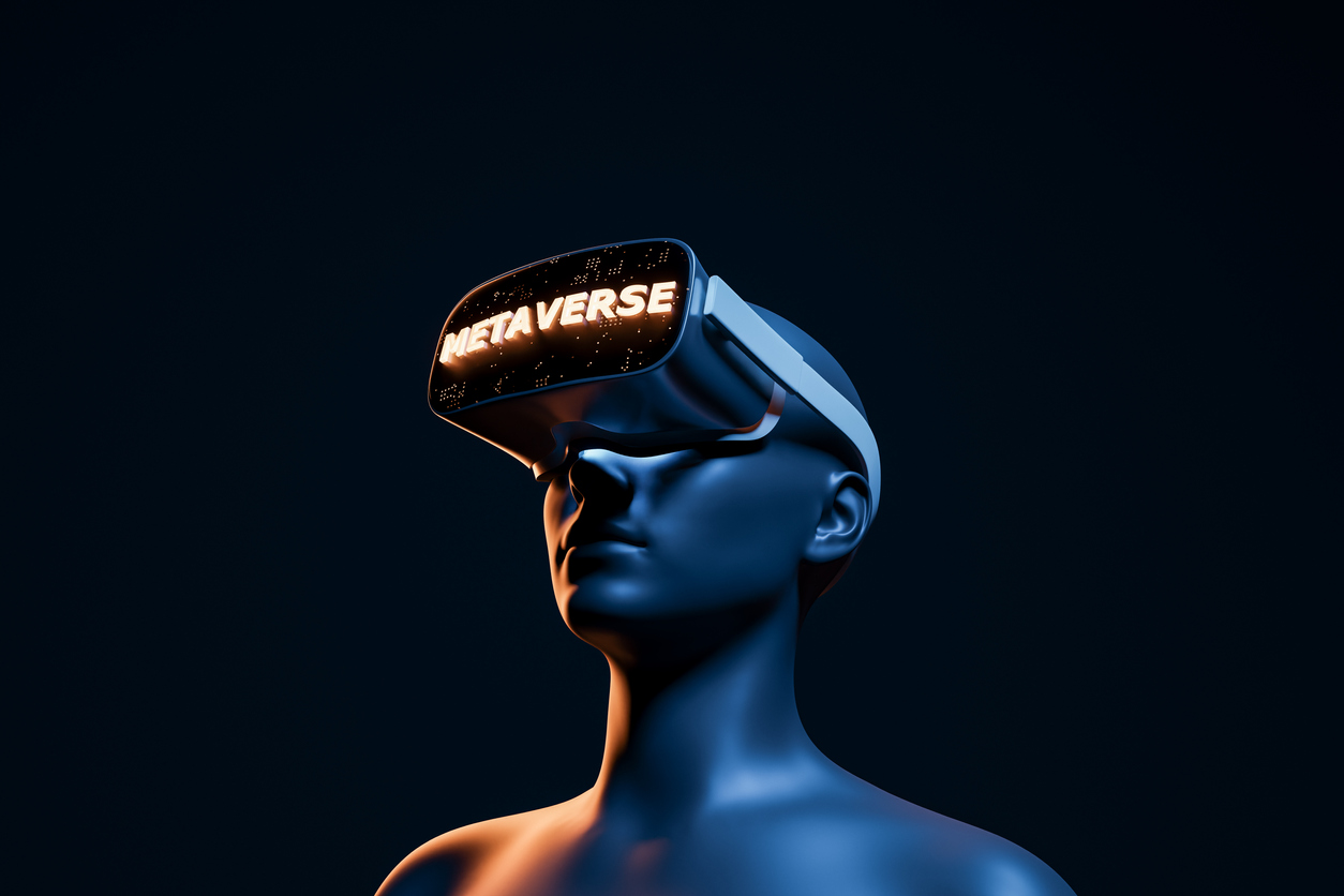 Person in VR headset; metaverse