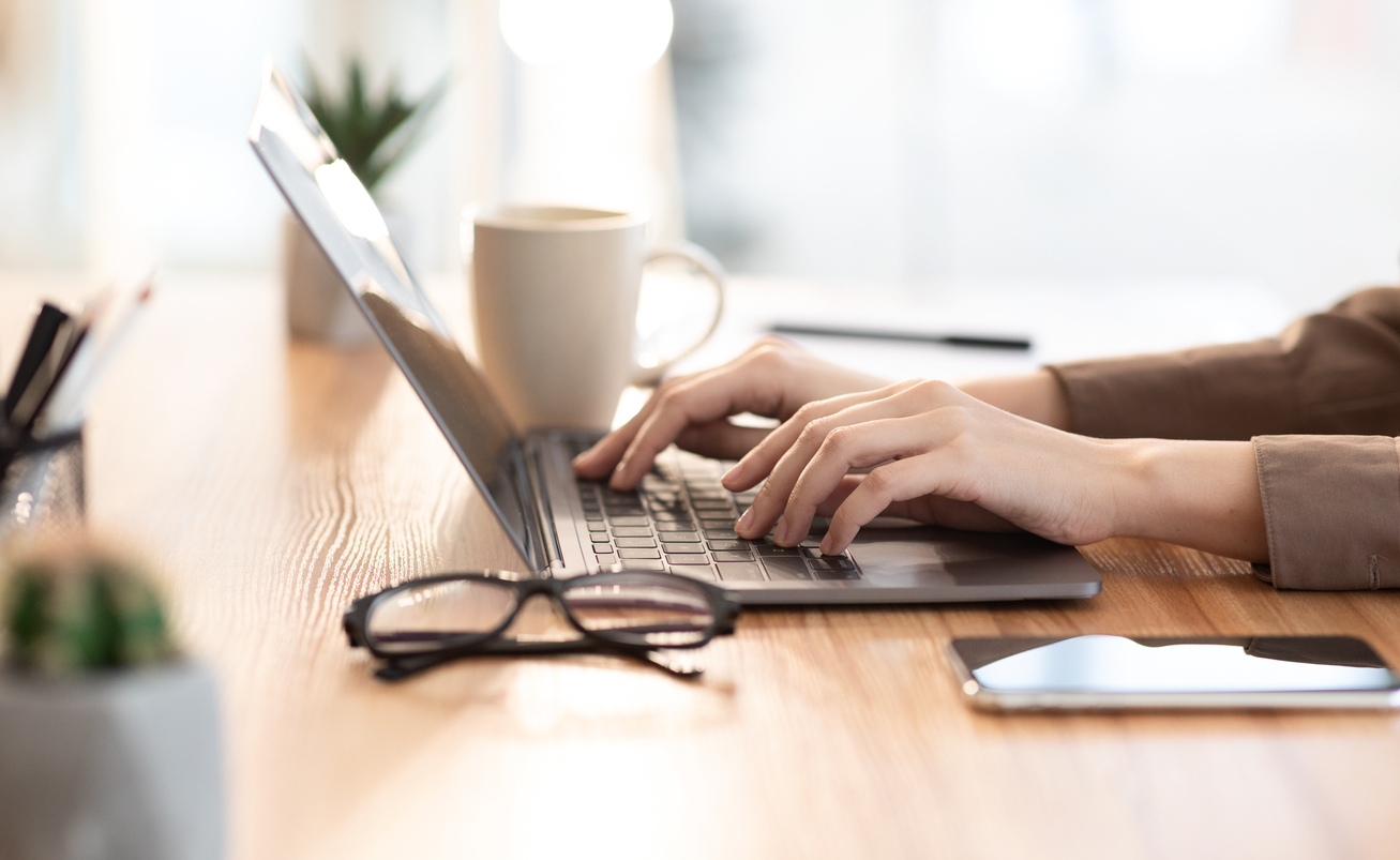 Freelancer working at laptop