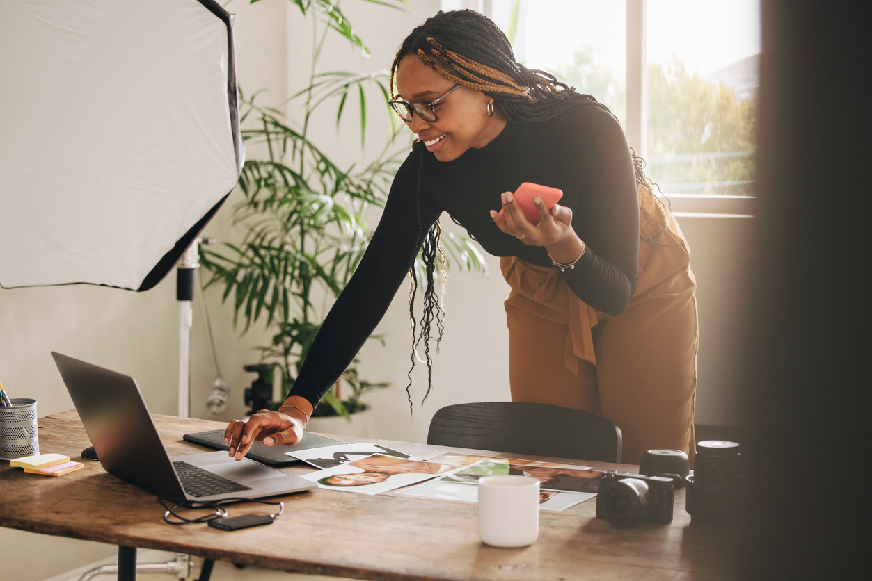 Self-employed woman checking emails