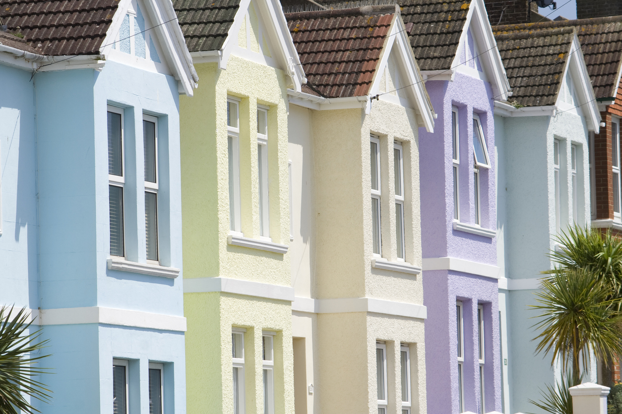 Row of pastel houses