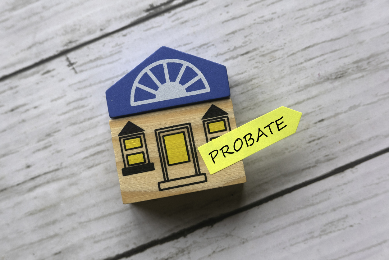 Probate sticker on toy wooden house