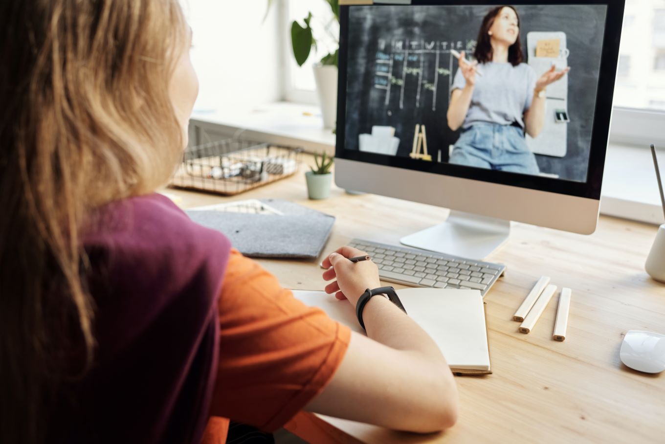 Girl participating in online class