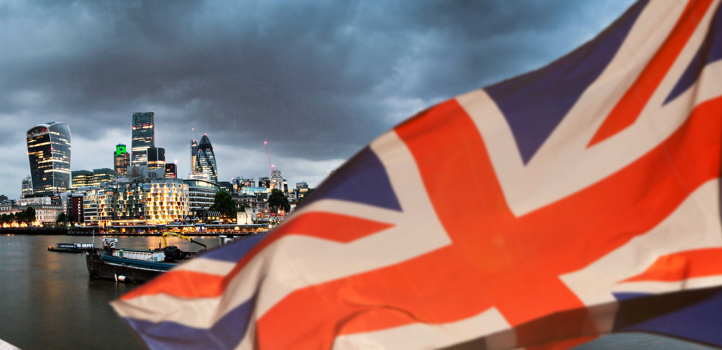 UK flag over London