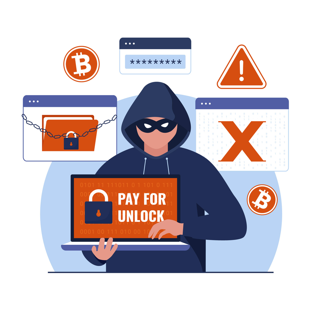 Ransomware with hacker attack illustration concept. Illustration for websites, landing pages, mobile applications, posters and banners. Trendy flat vector illustration