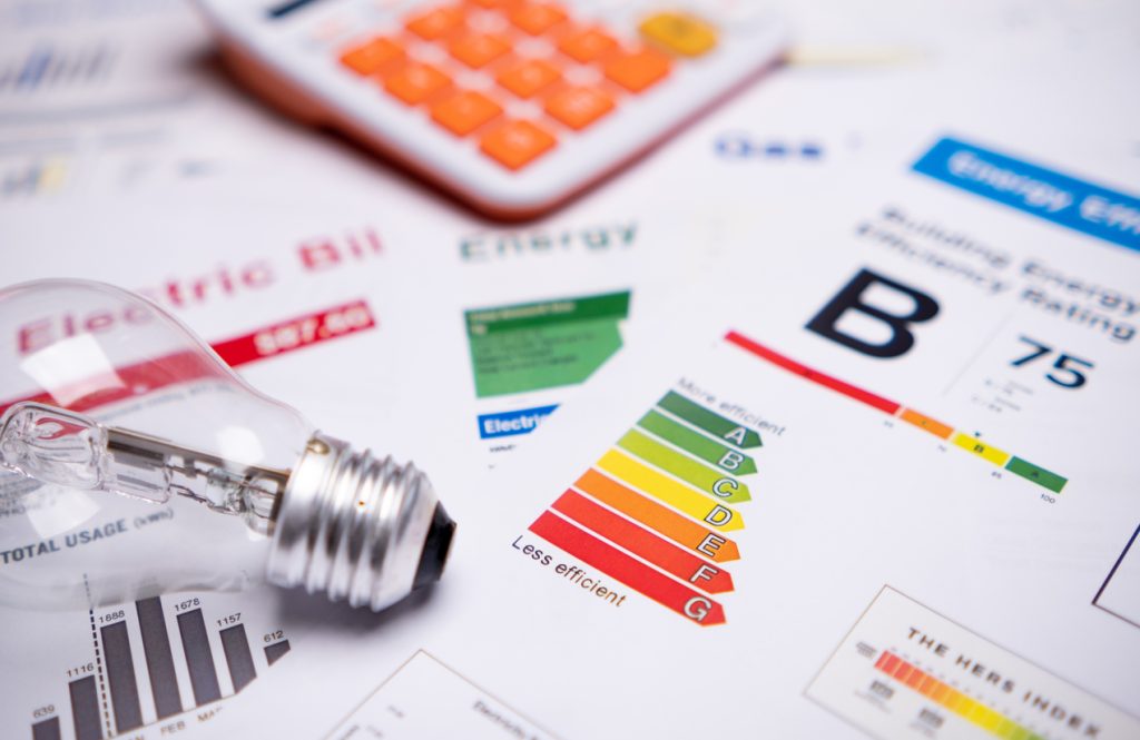 home or family house energy consumption class label concept