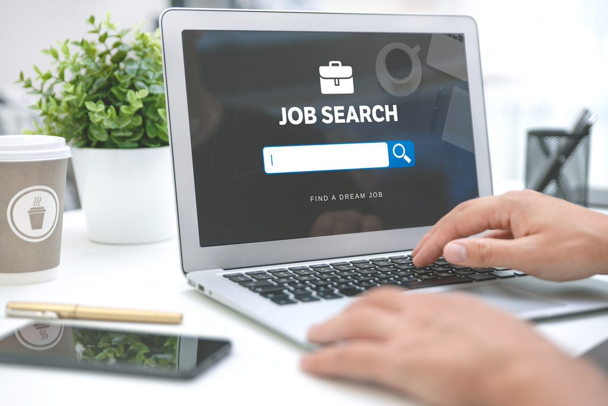 job search website on laptop. find a job