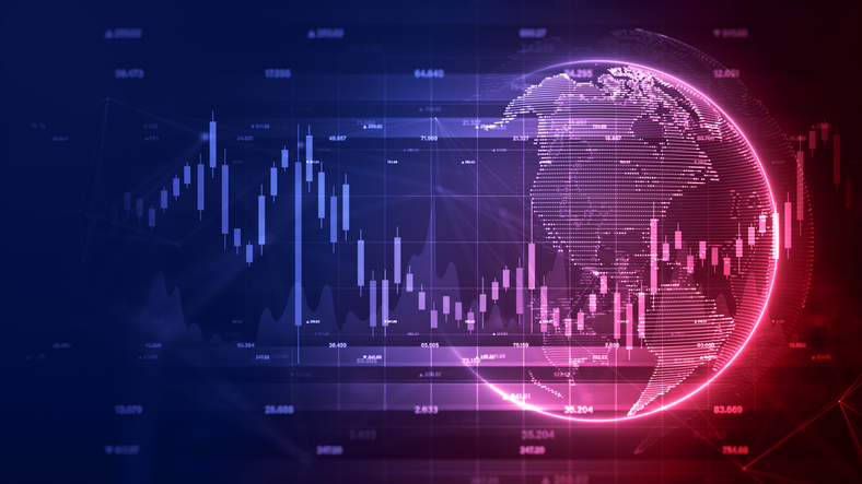 investment background, recession global market, crisis, inflation, deflation, digital data financial investment and trading trends, financial diagram with graph stock numbers, 3d rendering