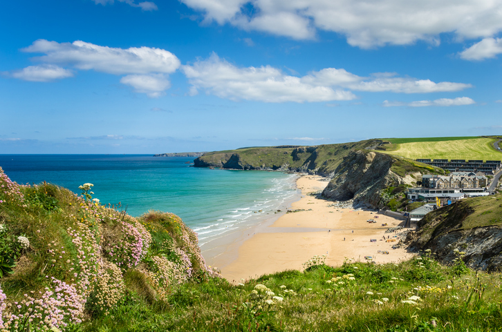 coast of cornwall on a clear spring day