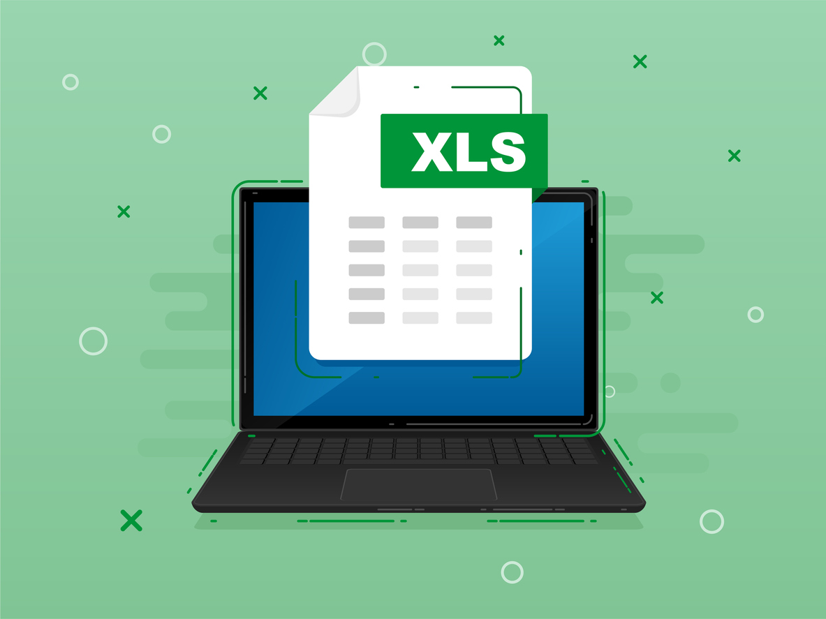 download xls file with label on laptop screen. downloading document concept. banner for business, marketing and advertising.