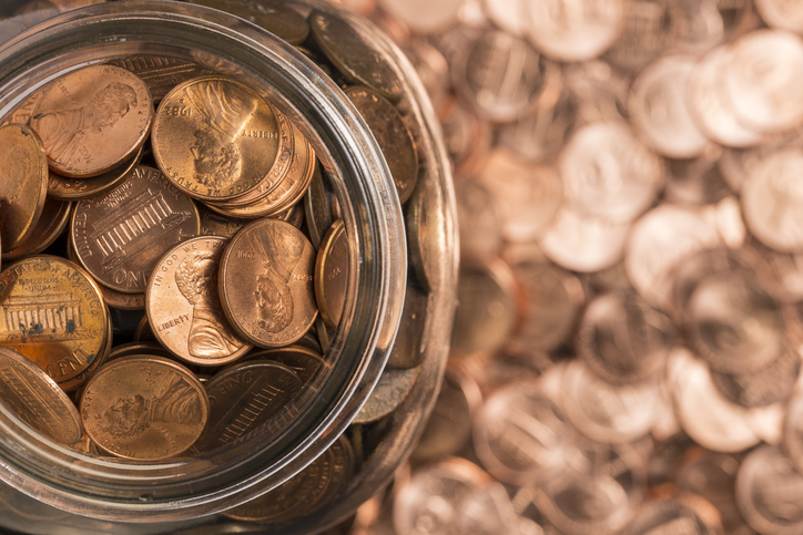 birds eye view of penny jar overflowing