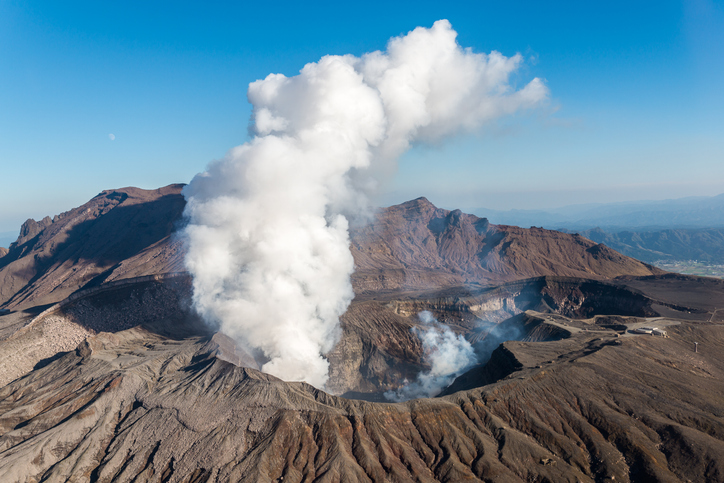 aerial view of mount aso, an active volcano in kyushu