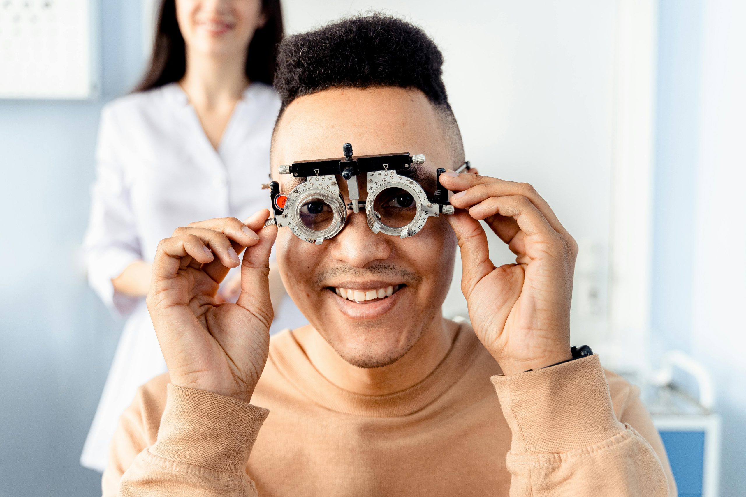 Man receiving an eye test.