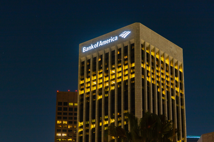 los angeles bank of america downtown building at night