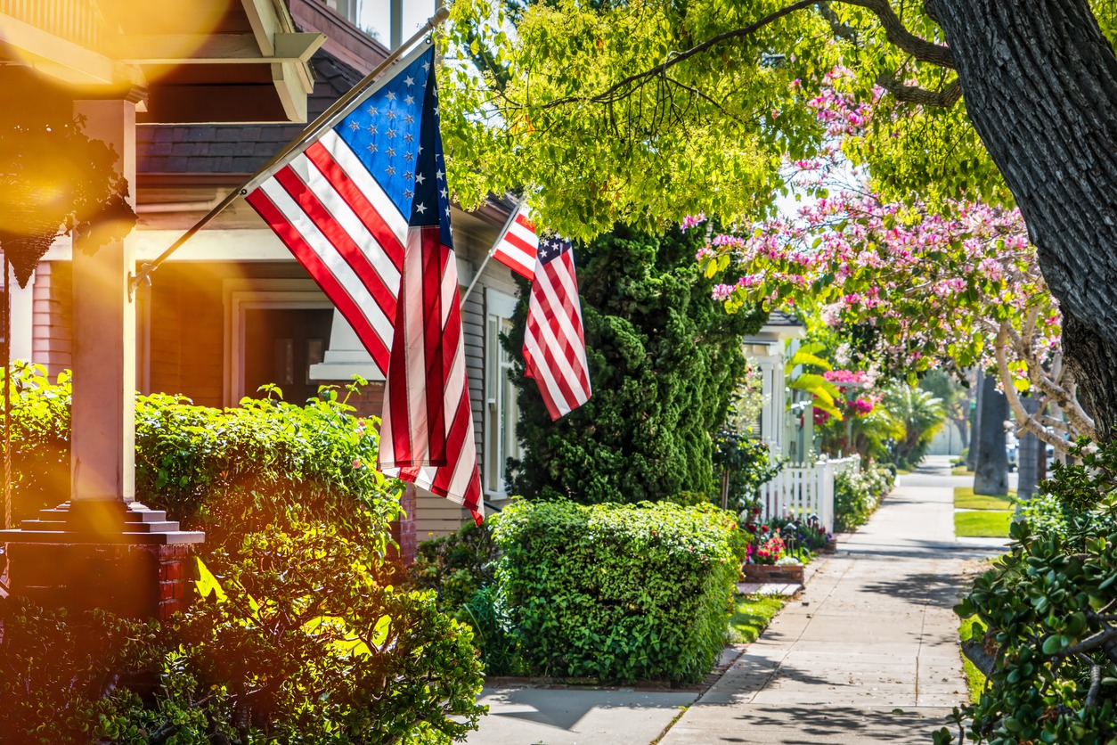 Flags on a southern California street.