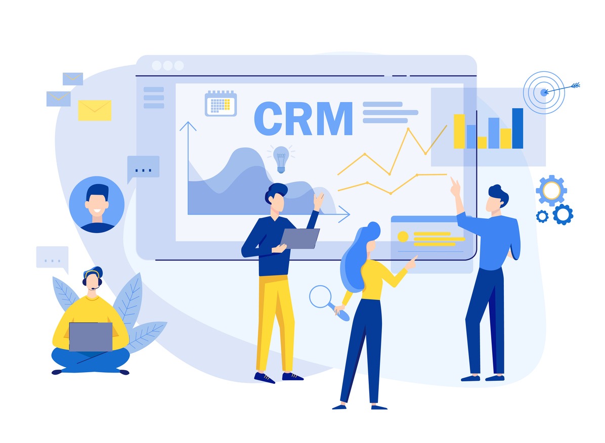 customer relationship management concept background. crm vector illustration. company strategy planning. business data analysis