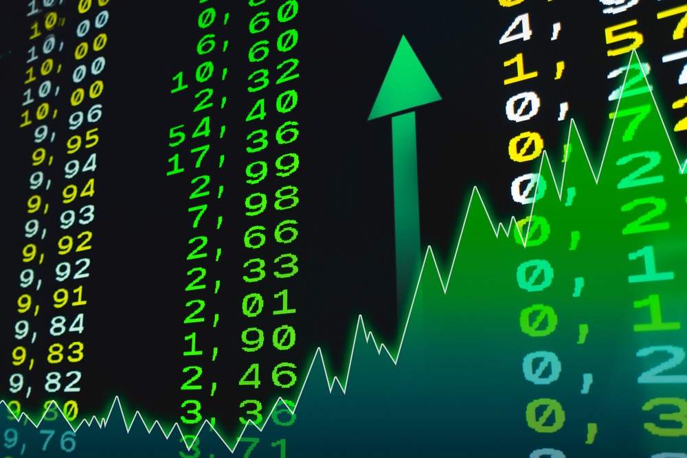 stock,market,values,in,green,numbers,showing,the,increased,prices