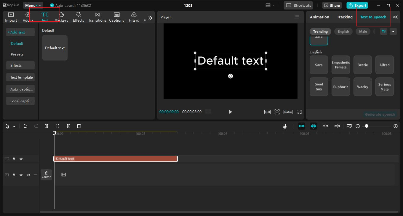 Image of the text editing options on CapCut