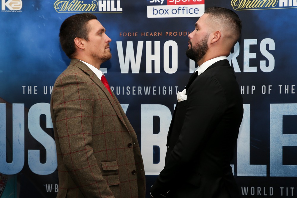 manchester, ,september,24:,oleksandr,usyk,and,tony,bellew,face