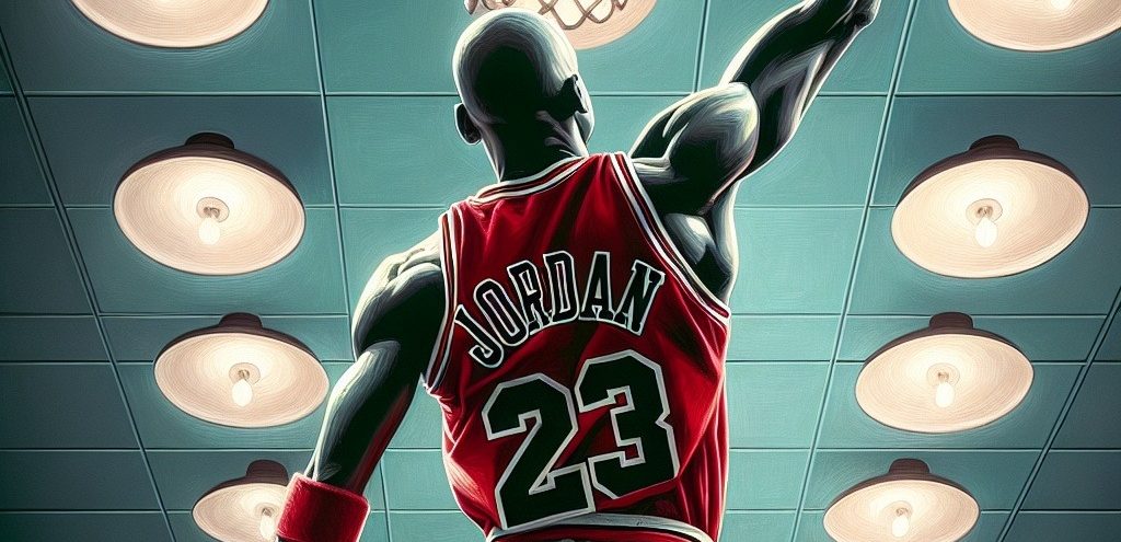 oil,painting,artistic,image,of,young,michael,jordan,windmill,dunk.