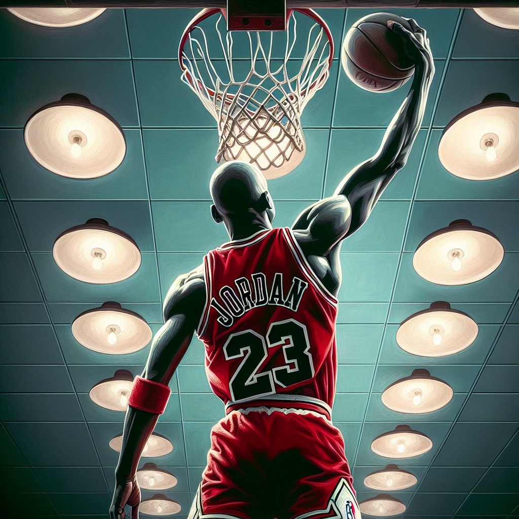 oil,painting,artistic,image,of,young,michael,jordan,windmill,dunk.