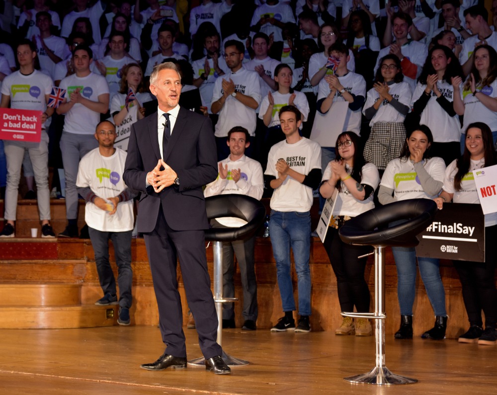 london.uk.november,13th,2018.gary,lineker,and,jo,johnson,support,second,brexit