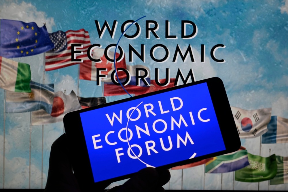 the,world,economic,forum,(wef),logo,is,displayed,on,a