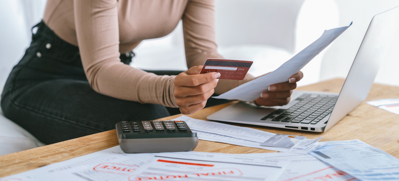 stressed young woman has financial problems credit card debt to pay crucial