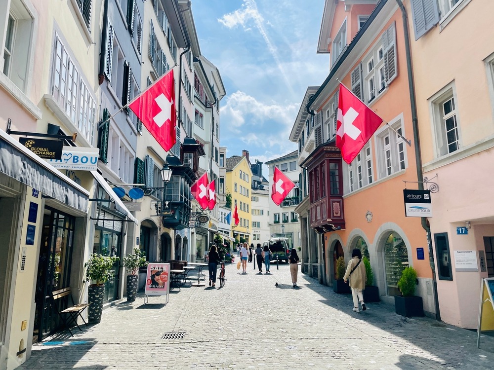 zurich,,switzerland.,june,6,,2024.,colourful,decorative,buildings,in,a