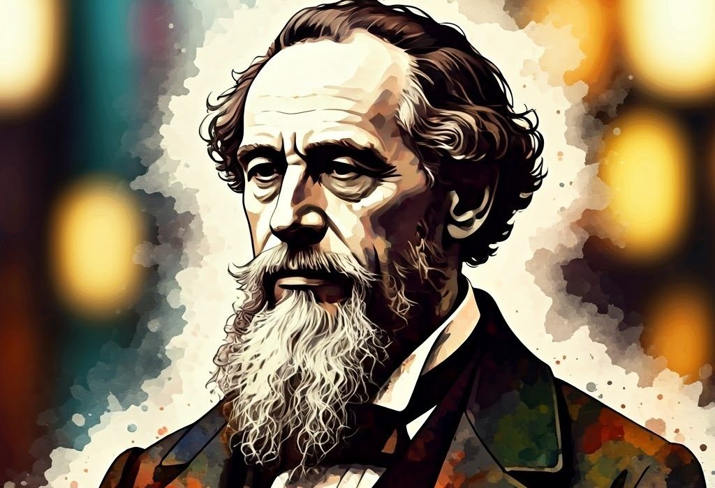 watercolor,artistic,image,of,charles,dickens,silhouette