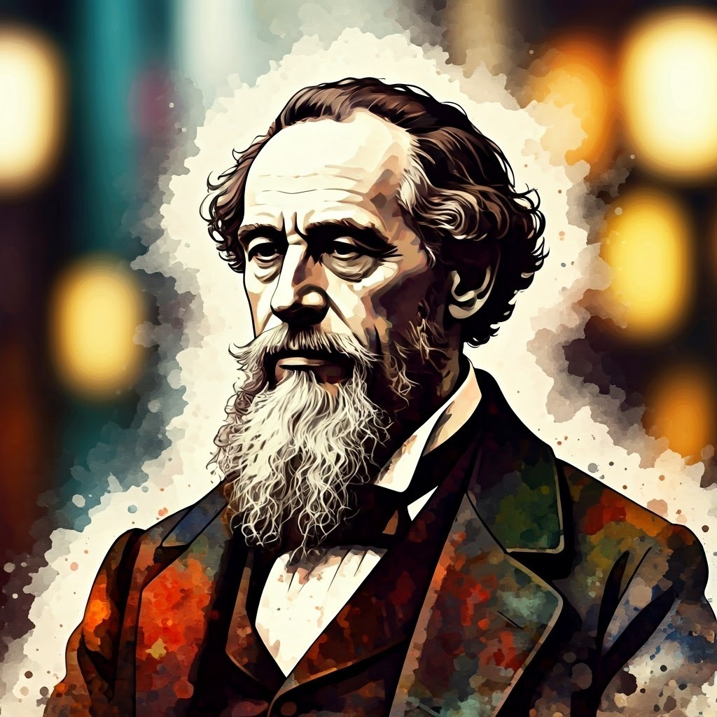 watercolor,artistic,image,of,charles,dickens,silhouette