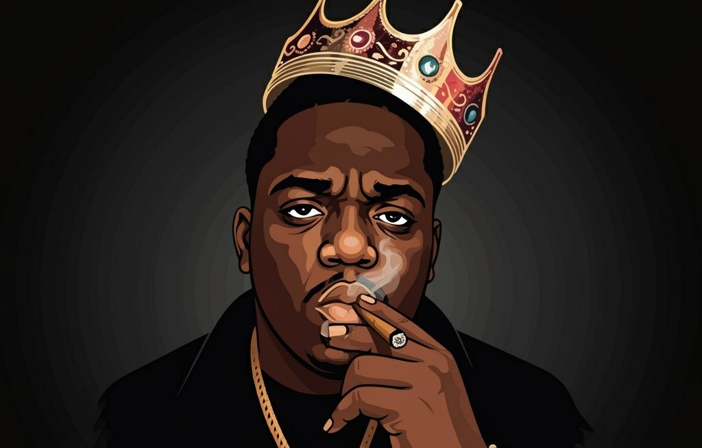 biggie,smalls,with,a,crown,on,smoking,a,blunt