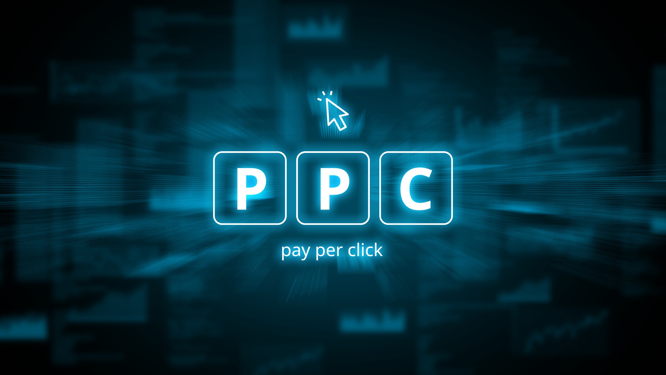 concept pay per click or ppc. business acronym in holographic style..